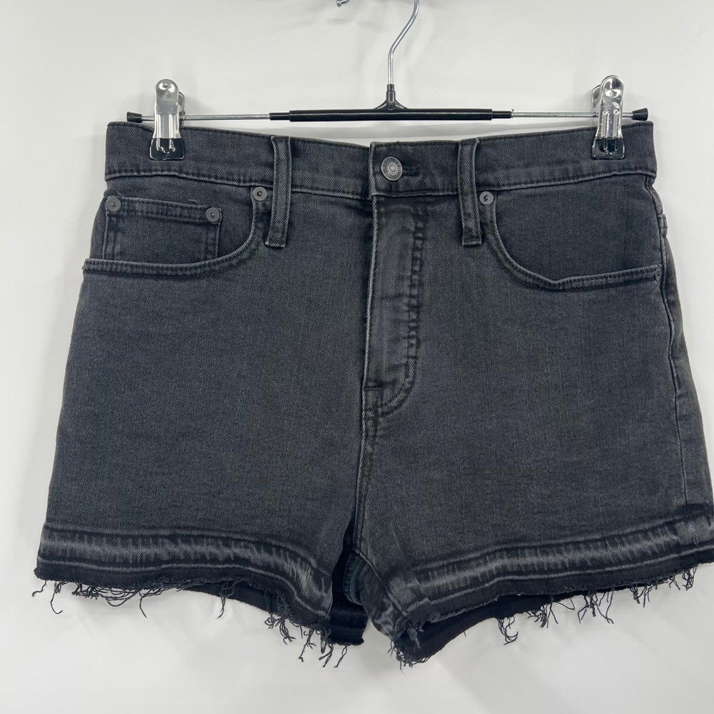 Madewell High Rise Denim Shorts‎ Washed Black Raw Hem Size 27 Fringe Cutoffs